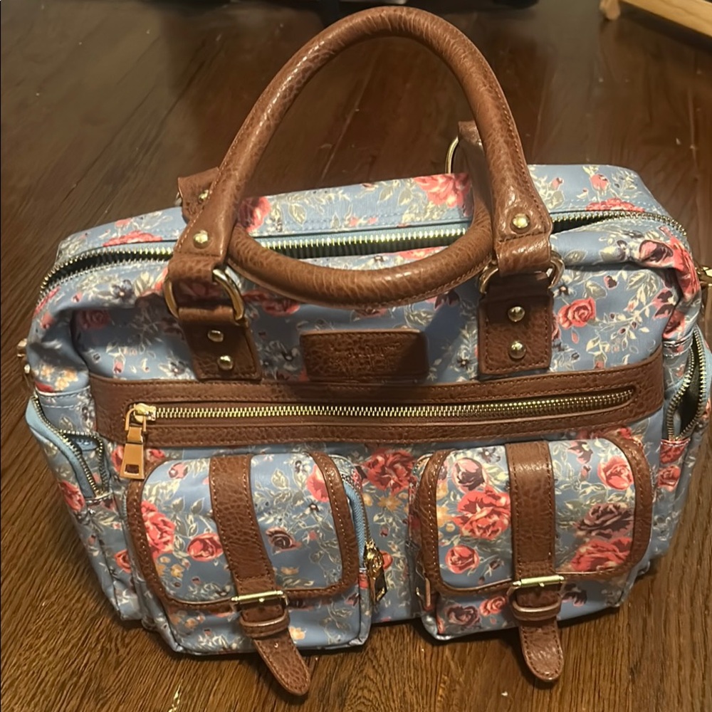 Chic Floral Blue and Brown Whim and Wonder Diaper bag.